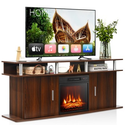 Costway 63" Fireplace TV Stand W/18" 1400W Electric Fireplace up to 70" Walnut
