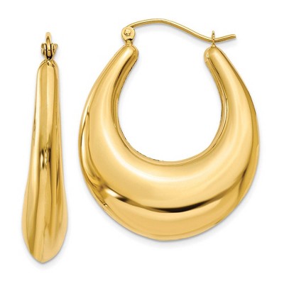 Black Bow Jewelry 6mm x 33mm Polished 14k Yellow Gold Tapered Puffed Oval Hoop Earrings