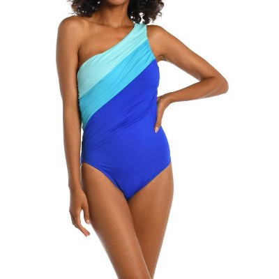 Women's Island Goddess Blue Shirred One Shoulder Swimsuit - La Blanca