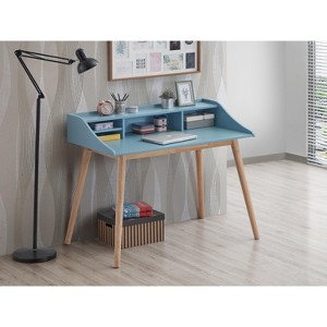 Roundhill Furniture Roskilde Mid-Century Modern Wood Writing Desk with Hutch, Blue - 1 of 3