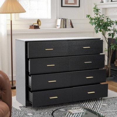 FURNIinspire Dressers Modern 8 Drawer Dresser, Sturdy Storage Dressers Organizer, Cabinet For Bedroom, Living Room, Black, 47.25"*15.5"*35.4"