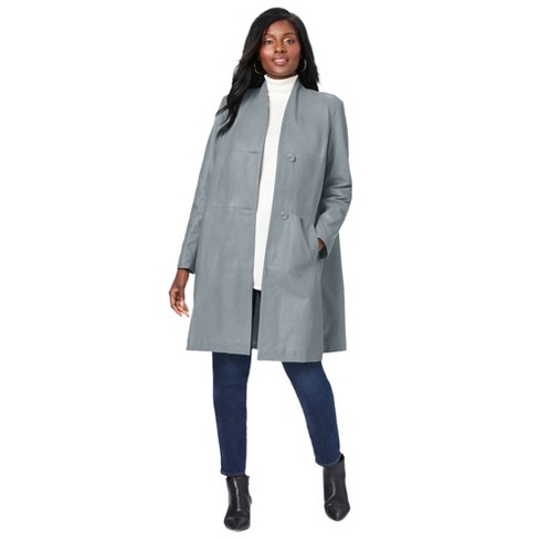 Jessica London Women's Plus Size Leather Swing Coat - 32, Gray : Target