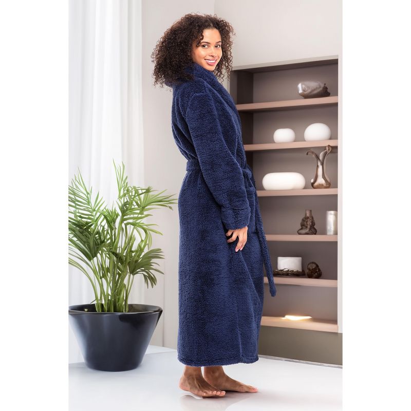 Women's Fuzzy Plush Fleece Bathrobe with Hood, Soft Warm Hooded Lounge Robe, 5 of 9