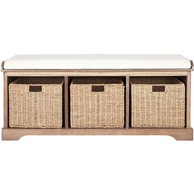 Lonan Wicker Storage Bench - Washed Natural Pine - Safavieh : Target