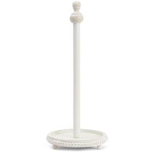 Farmlyn Creek Wooden Rustic Paper Towel Holder for Kitchen Organization, Distressed Standing Holder for Countertop, White Washed Color, 6.5x16 In - 1 of 4