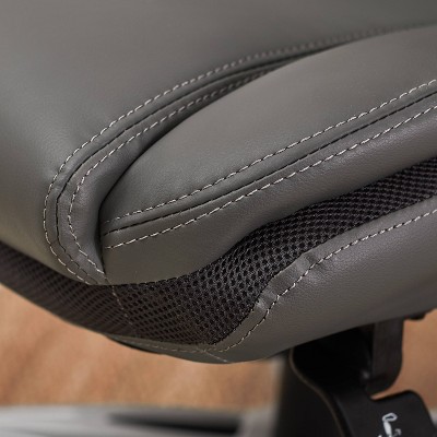 Gray Leather Executive Office Chair with Lumbar Support
