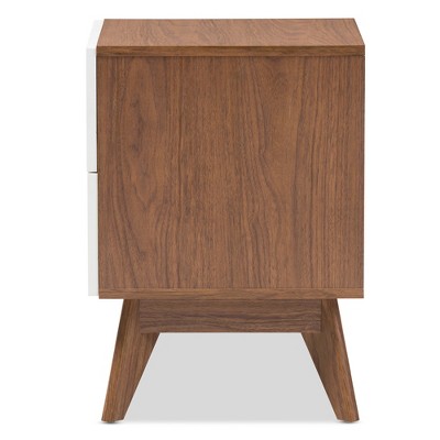 Calypso Mid-Century Modern White and Walnut 2-Drawer Nightstand
