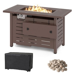 Costway 40-Inch Outdoor Propane Fire Pit with Lava Rocks Removable Lid & Protective Cover Black/Brown - 1 of 4