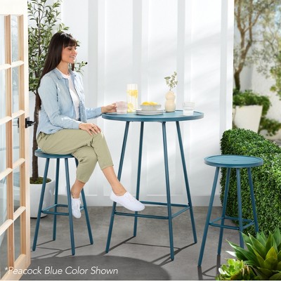 Gray Steel 3-Piece Bar Height Patio Bistro Set with Backless Stools