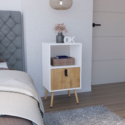 NicBex Nightstand with Storage Drawer and Open Shelf for Bedroom,Living Room,Modern Bedside Table with Wood Legs,Easy Assembly