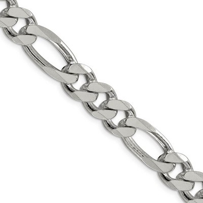 Black Bow Jewelry Men's 10.75mm, Sterling Silver, Solid Figaro Chain Necklace