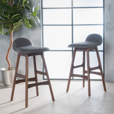 Mid-Century Modern Charcoal Grey Upholstered Barstools, Set of 2