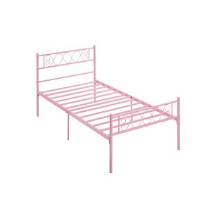 Metal Bed Frame with Headborad & Footboard, Sturdy Metal Platform Bed Frame with Iron-Art Sweet Heart, No Box Spring Needed, Under Bed Storage - 1 of 4