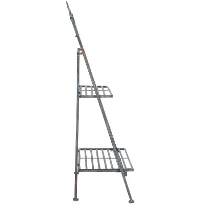 Natum Two-Tier Red Brown and Blue Iron Plant Stand
