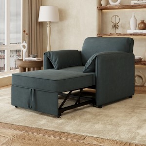 Convertible Pull Out Sofa Bed, 3-in-1 Sleeper Chair with Adjustable Backrest, Thick Cushions, Linen Armchair for Living Room - 1 of 4