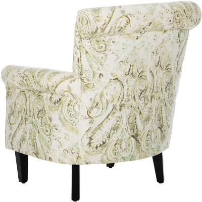 Contemporary Floral Green Linen-Blend Wood Accent Chair