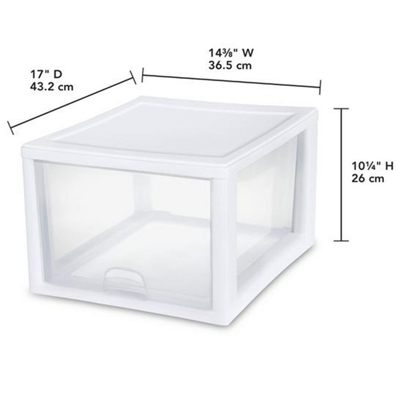Sterilite 27 Quart Plastic Stackable Storage Container Bin w/Built-in Handles and Removable Lids, Clear Base w/White Frame, 5 of 8