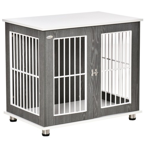 Pawhut 34'' 2-in-1 Wooden Dog Kennel, Modern Wire Animal Crate, Pet Cage  With Lockable Door And Foot Pads, For Small And Medium Dogs, Gray And White  : Target