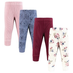 Hudson Baby Infant Girl Thermal Tapered Ankle Pants 4pk, Dusty Rose Floral - 1 of 4