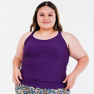 Calypsa Women's Plus Size Maya Tankini Swim Top With Built-in Bra - 1 of 4
