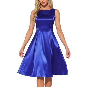 INSPIRE CHIC Women's Satin Sleeveless Boat Neck A-Line Cocktail Evening Dress - 1 of 4