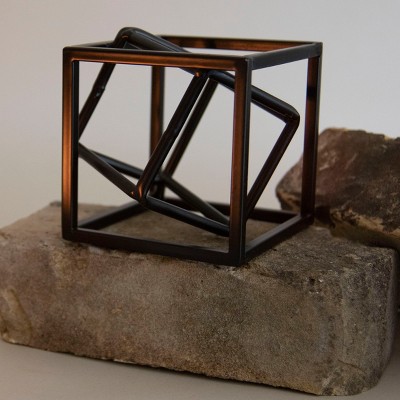 Black Geometric Cube Metal Decorative Sculpture