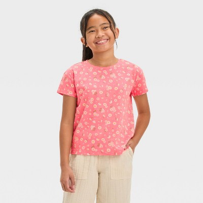 Image of Girls' Short Sleeve Floral T-Shirt - Cat & Jack™ Bright Pink S