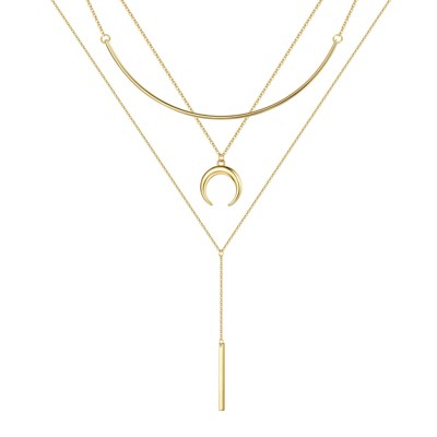 Turandoss Dainty Layered Choker Necklace, Handmade Plated Y Pendant Multilayer Bar Disc Necklace Adjustable Layering Choker for Women