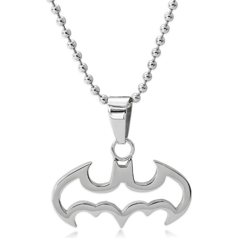 DC Comics Batman Stainless Steel Cut Out Logo Pendant Necklace, 16" Ball Chain, 1 of 6