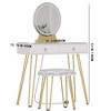 Makeup Vanity Set with 3-Color Dimmable Lighted Mirror, Makeup Dressing Table with Drawers, Padded Stool, White and Gold - 4 of 4