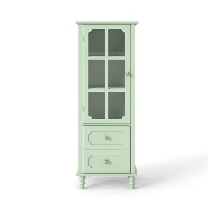Gulches Minimalist Mint Green Buffet Cabinet - Double Glass Doors & Drawer, Modern Wooden Sideboard for Living Room/Dining Room/Entryway - 1 of 4