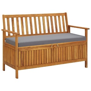 vidaXL Patio Storage Bench 47.2", Solid Acacia Wood, Dark Gray Cushion, Ample Storage Compartment, Rustic Style, Home and Garden Furniture - 1 of 4