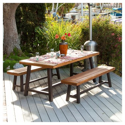 Carlisle 3pc Rustic Wood Patio Dining Set Brown black Christopher Knight Home Iron Frame Weather resistant Target