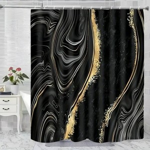 LunaLulinlk Black and Golden Marble Shower Curtain - 1 of 4
