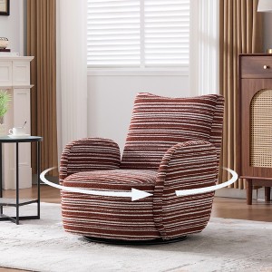 360° Swivel Leisure Chair, Boucle Fabric Striped Armchair with Metal Base, Modern Accent Chair Single Sofa - ModernLuxe - 1 of 4