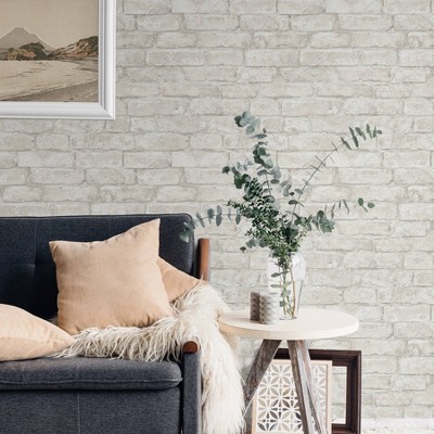 White Textured Brick Peel and Stick Wallpaper Roll