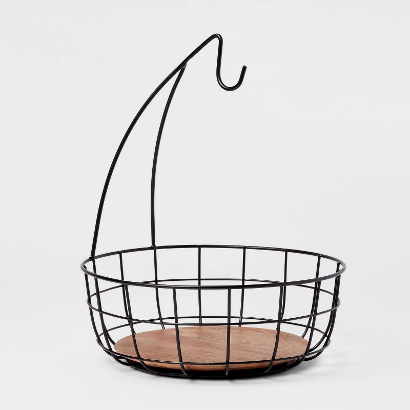 Iron and Mangowood Wire Fruit Basket with Banana Hanger Black - Threshold&#8482;, 1 of 5