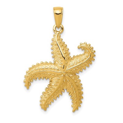 Black Bow Jewelry 14k Yellow Gold 24mm Textured 2D Starfish Pendant