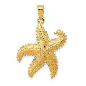 Black Bow Jewelry 14k Yellow Gold 24mm Textured 2D Starfish Pendant - 1 of 4