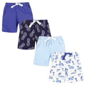Hudson Baby Infant Boy Shorts Bottoms 4-Pack, Blue Tropical Scene - 1 of 4