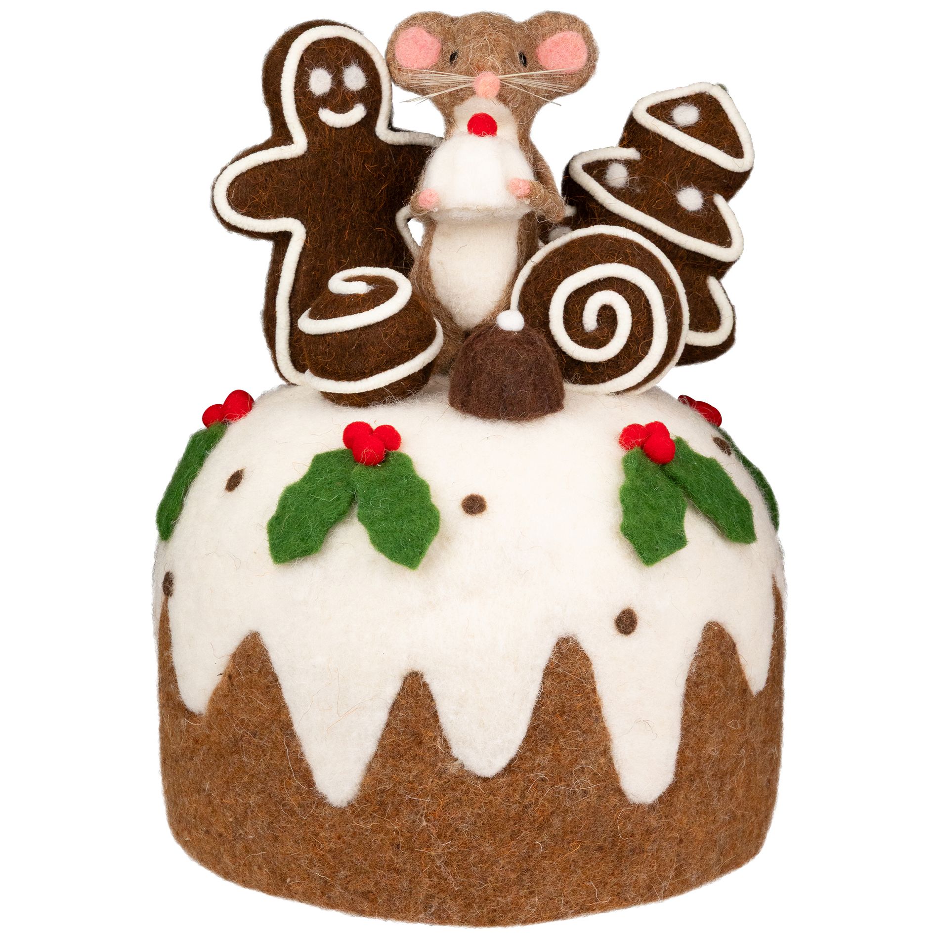 Northlight Mouse and Gingerbread Man Cake Christmas Decoration - 11" - Brown and White