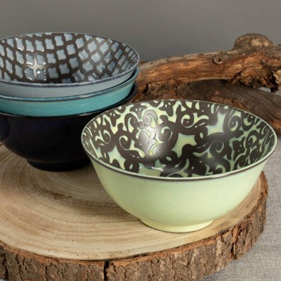 Assorted Blue and Green Ceramic 24 Ounce Serving Bowls, Set of 4