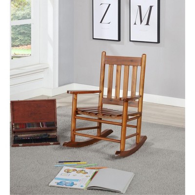 Solid Acacia Youth Rocking Chair with Slat Back, Straight Arms and Long Rockers for Living Room