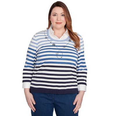 Alfred Dunner Women's Ombre Stripe Two In One Sweater
