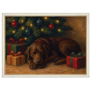 Petal Lane 15"x11" Sleeping Dog with Christmas Tree Cream Brass Beaded Wall Art - 1 of 4