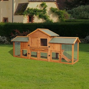 Bencmate Bunny Cage with 2 Runs House Small Animal Habitats for Guinea Pigs Hamster Removable Tray, Brown (79.5"*20.66"*33.6") - 1 of 4