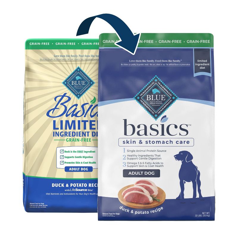 Blue Buffalo Basics Skin &#38; Stomach Care Grain Free Natural Duck &#38; Potato Adult Dry Dog Food - 22lbs, 3 of 13