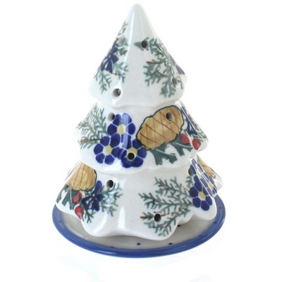 Blue Rose Polish Pottery Pinecone Christmas Tree Luminary