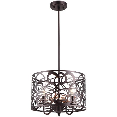 Chloe Lighting Arianna Farmhouse 3 Lights Rubbed Bronze Ceiling Pendant 14" Wide