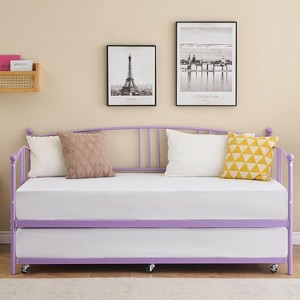 Acekool Twin Daybed with Trundle, Metal Frame Sofa Bed with Pull-Out Trundle for Living Room, Bedroom, and Guest Rooms - 1 of 4